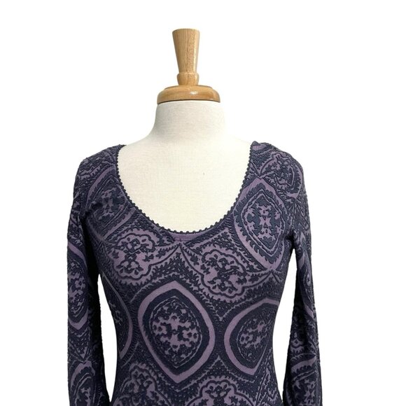 FREE PEOPLE Burnout Bodycon Witchy Goth Punk Skater Dress Tunic Purple sz Small - Picture 4 of 8